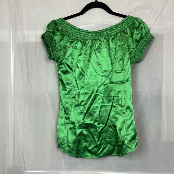 Vintage Charlotte Russe silk button down blouse y2k kelly green small stretch - Picture 6 of 8